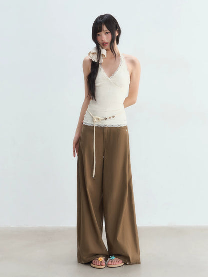 Retro Coffee Wide-Leg Pants