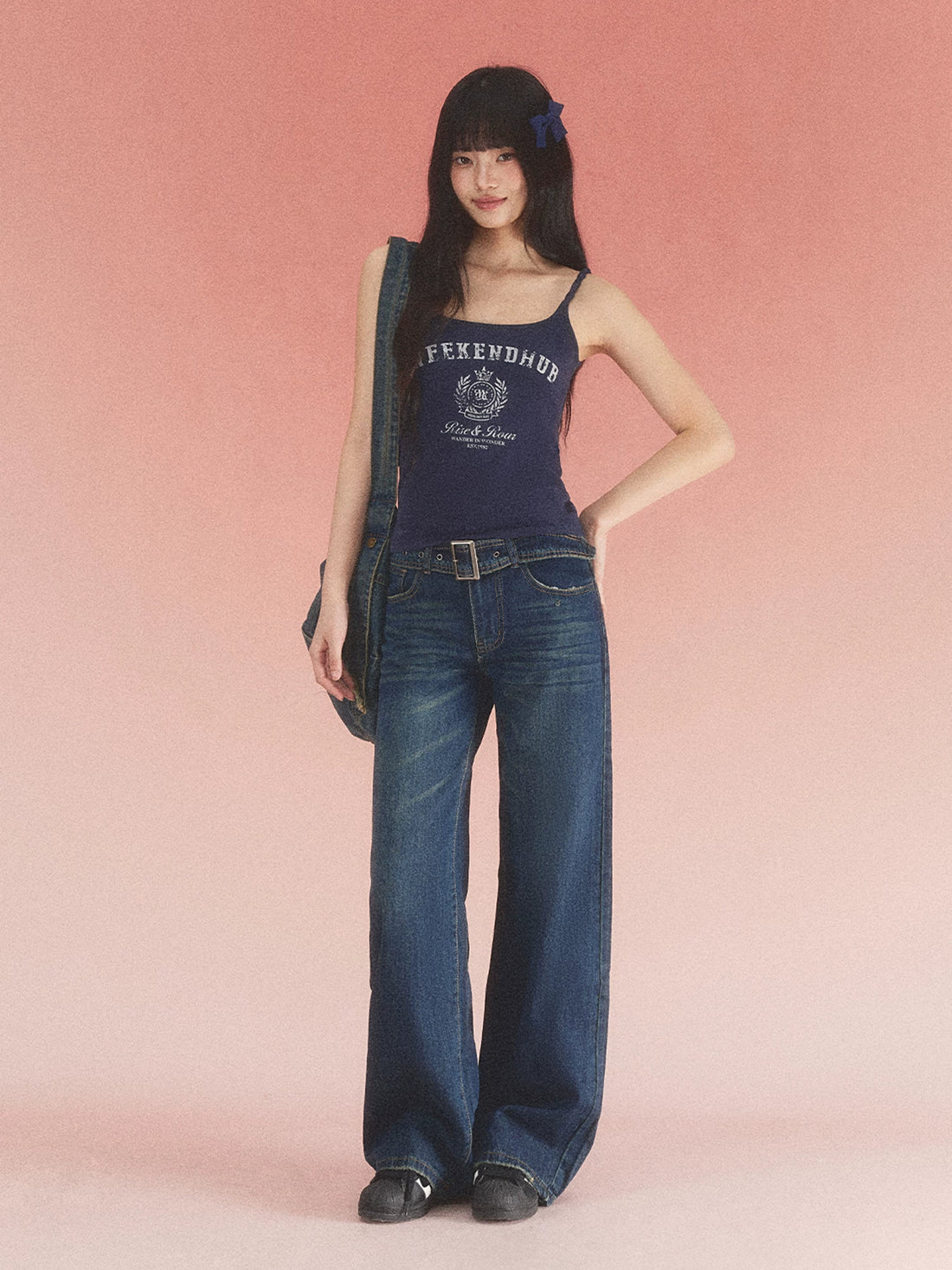 Navy Blue Letter Print Camisole