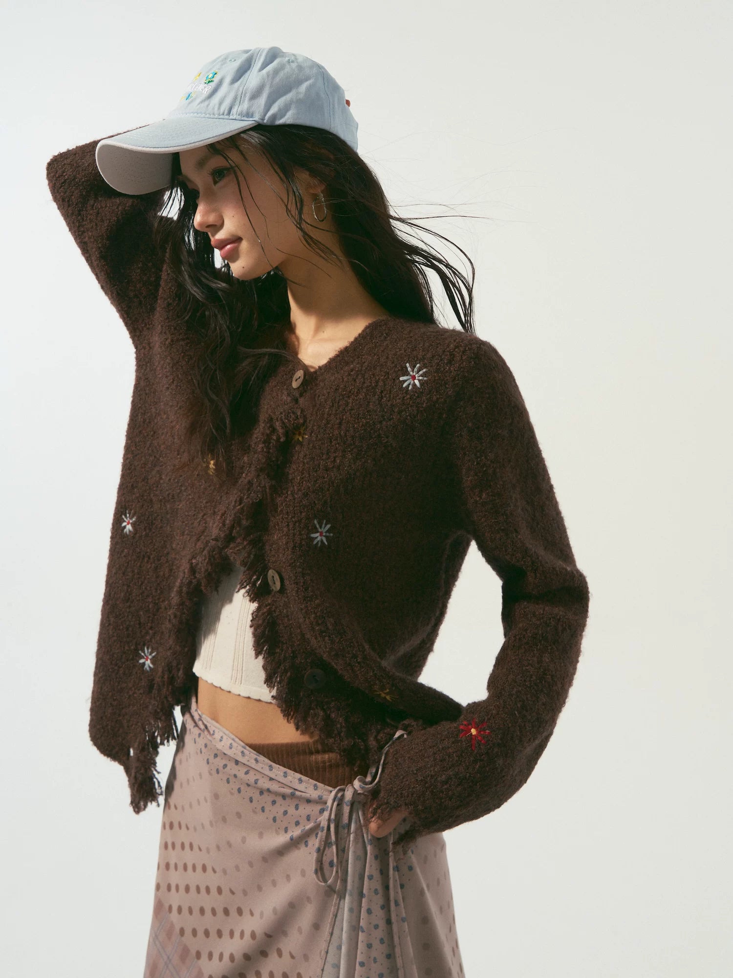 Brown Fringe Floral Cardigan