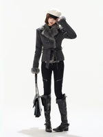 Suede Shearling Belted Jacket