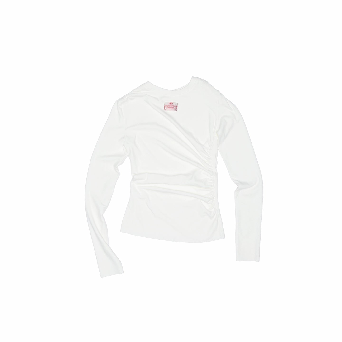Ruched Crewneck Long-Sleeve Blouse