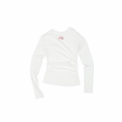 Ruched Crewneck Long-Sleeve Blouse