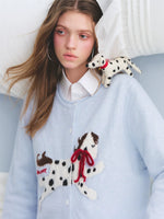 Pony Jacquard Bow Crewneck Knit Cardigan