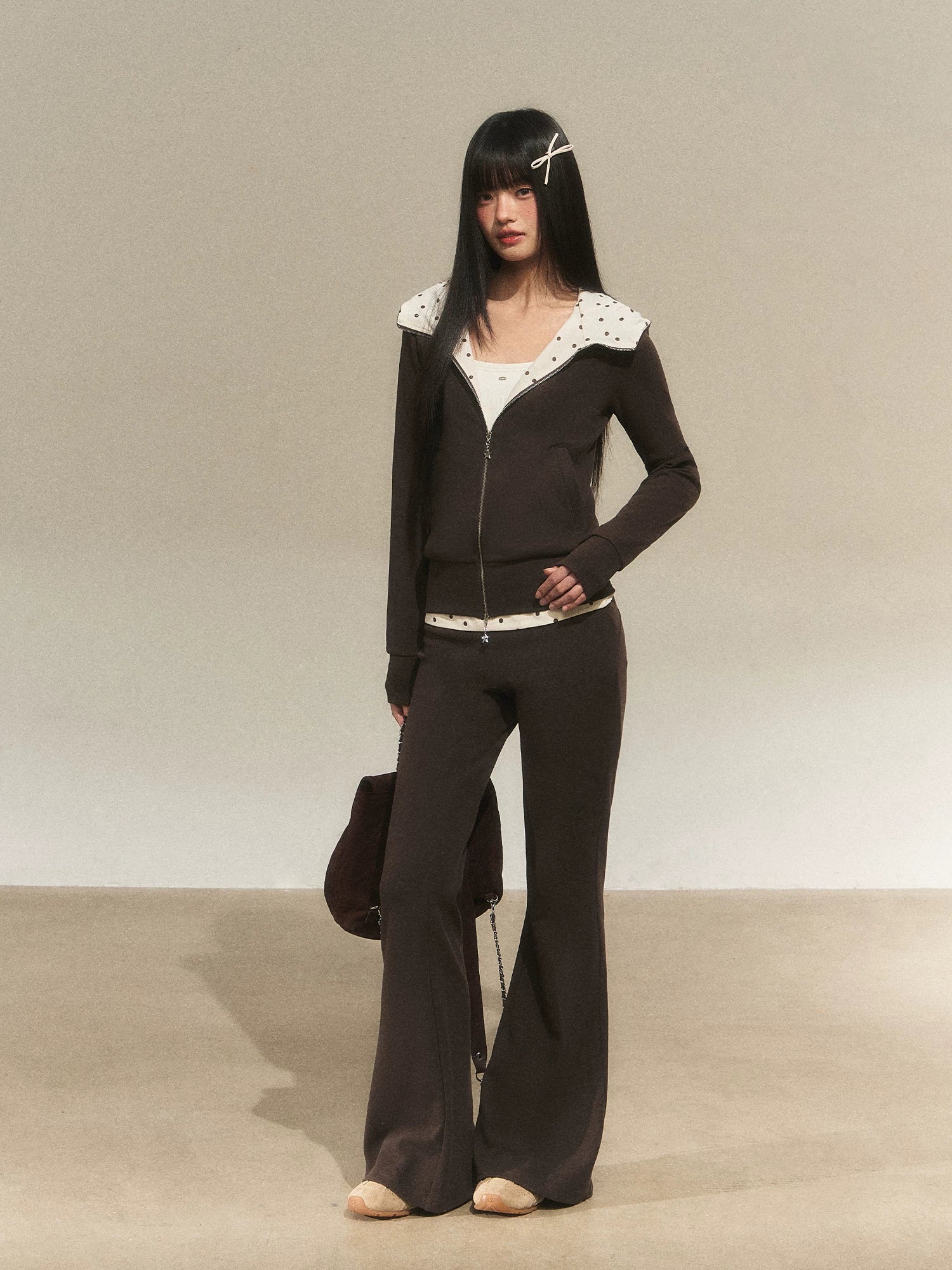 Polka Dot Contrast Zip Hoodie Set