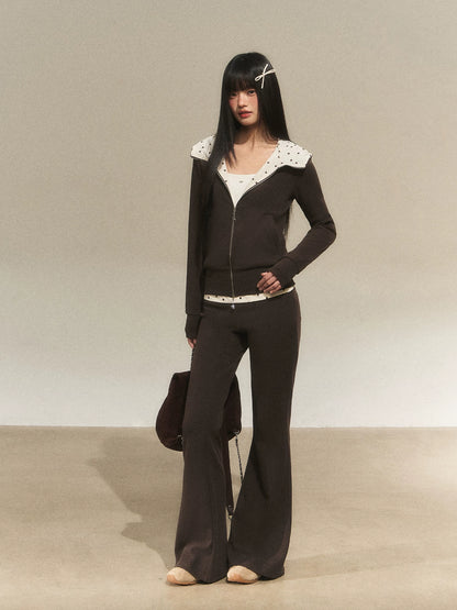 Polka Dot Contrast Zip Hoodie Set