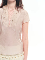 Rhinestone Tie Pink Top