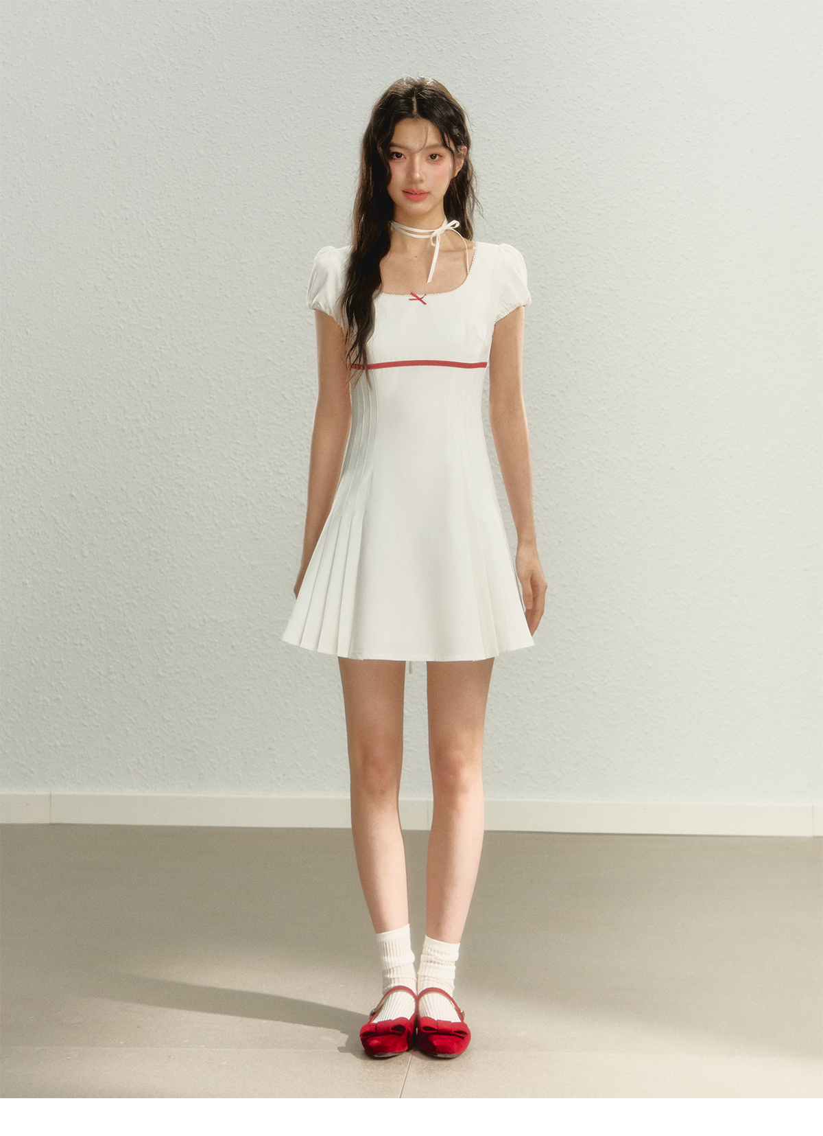 Square Neck Pleated Dress
