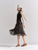 Polka Dot Ruffle Midi Skirt