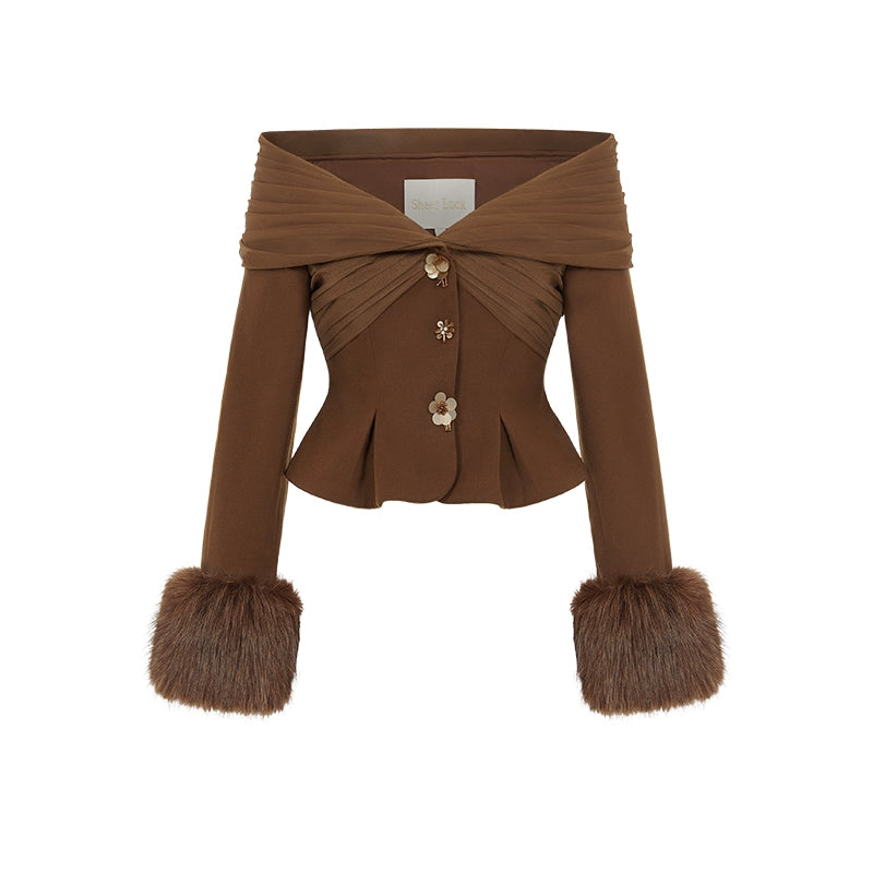 Vixen Faux Fur Halter Floral Dress Set