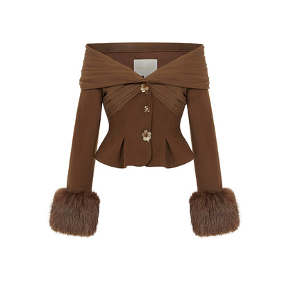 Vixen Faux Fur Halter Floral Dress Set