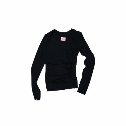 Ruched Crewneck Long-Sleeve Blouse