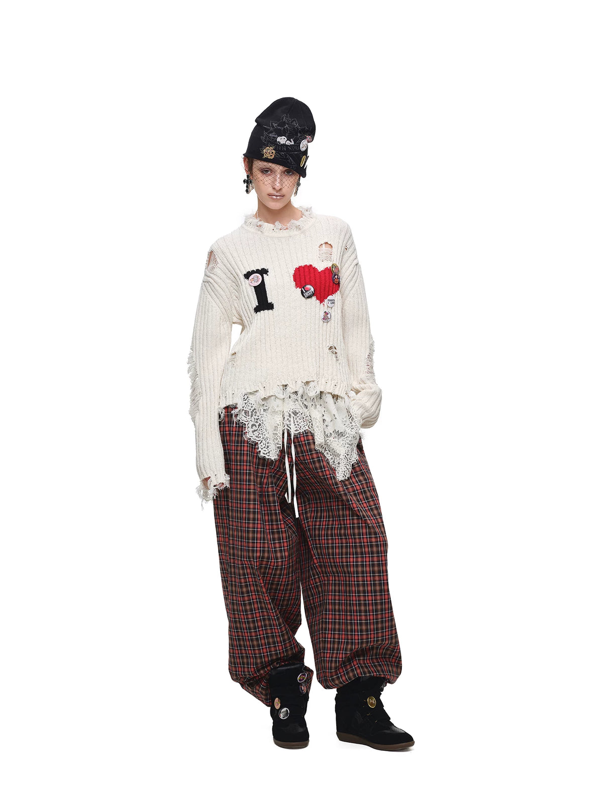 Contrast Embroidered Wide-Leg Pants
