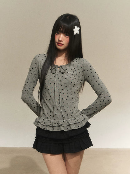 Star Ruffle Waist Knit Top