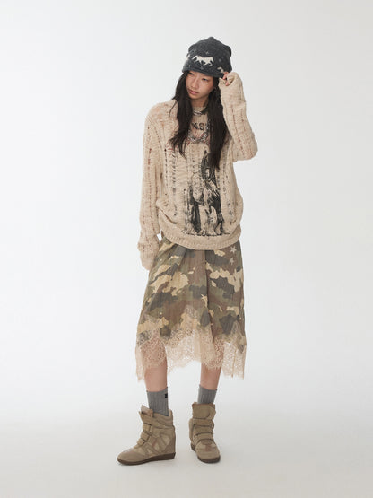 Camouflage Lace Trim Slip Dress