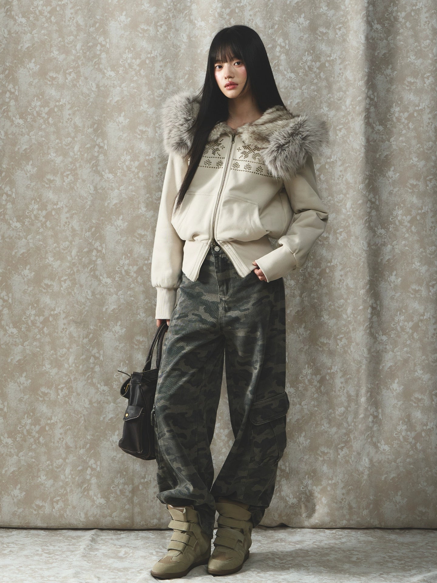 Vintage Rhinestone Graphic Hoodie Jacket