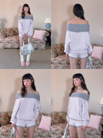 Pink Foldover Off-Shoulder Sweatshirt
