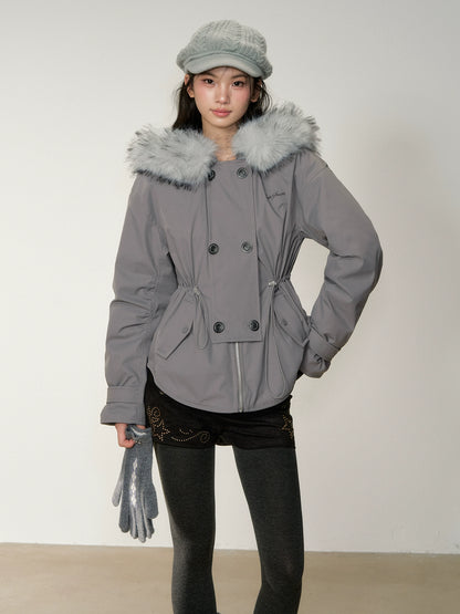 Faux Fur Collar Double-Breasted Down Parka