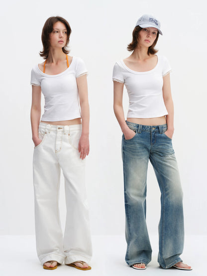 Lace Trim U-neck Tee