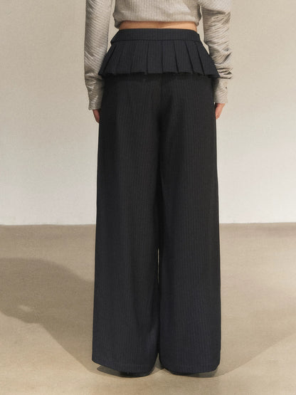 Gray Striped Wide-Leg Pants