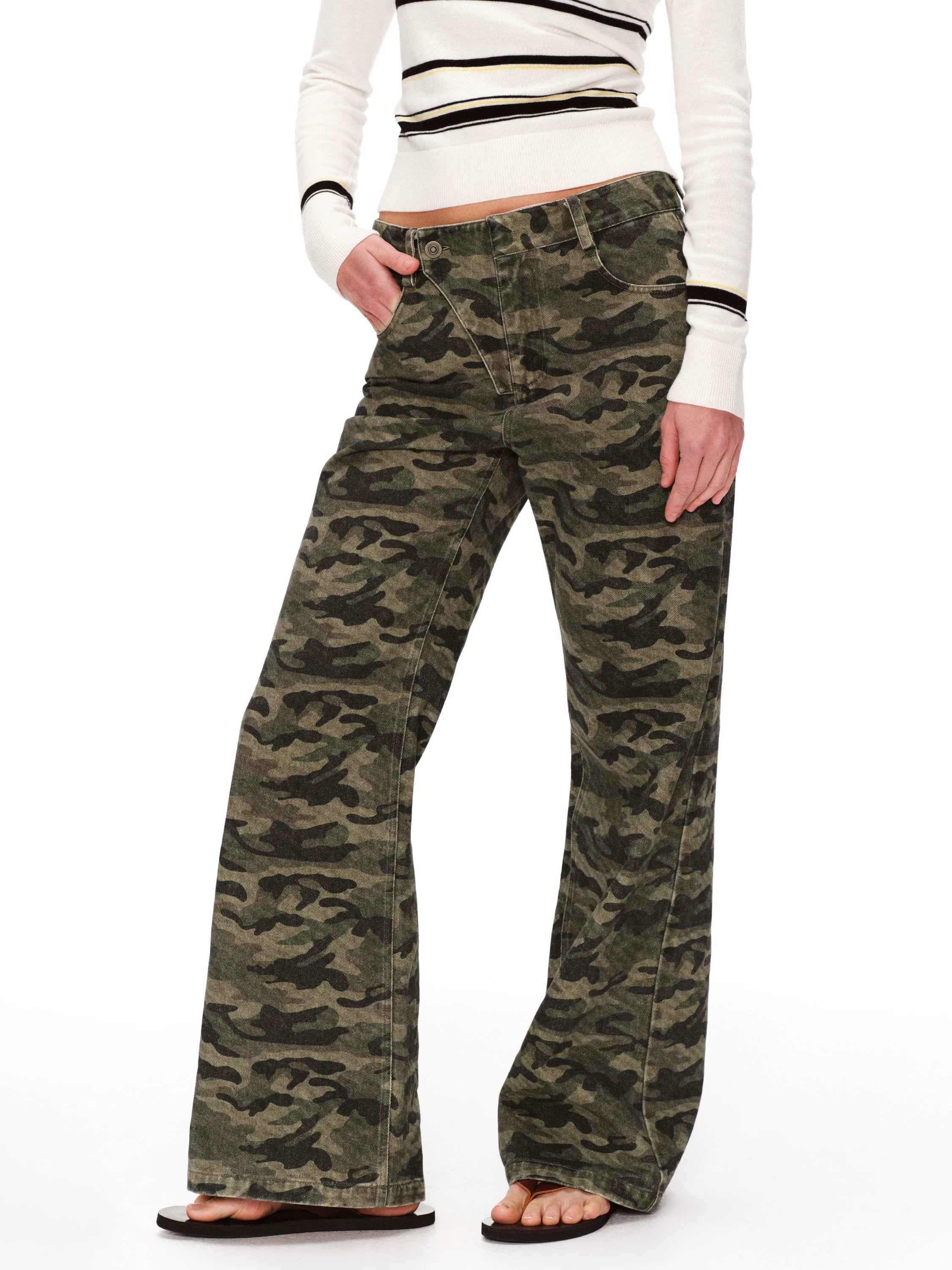 Camo Flared Wide Pants