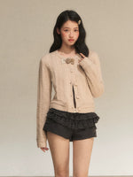 Light Brown Knit Cropped Cardigan