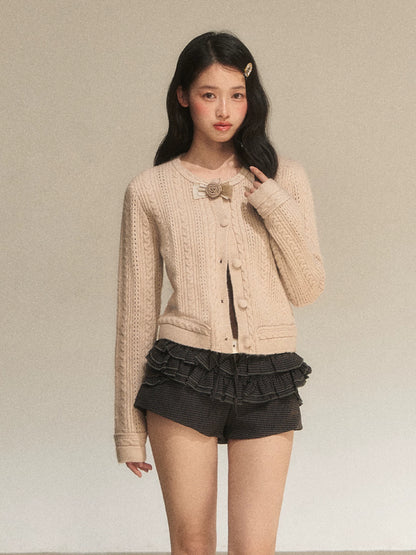 Light Brown Knit Cropped Cardigan