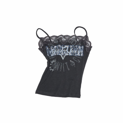 Lace Print Rhinestone Tank Top