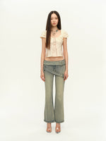 Double Waist Flared Denim Pants