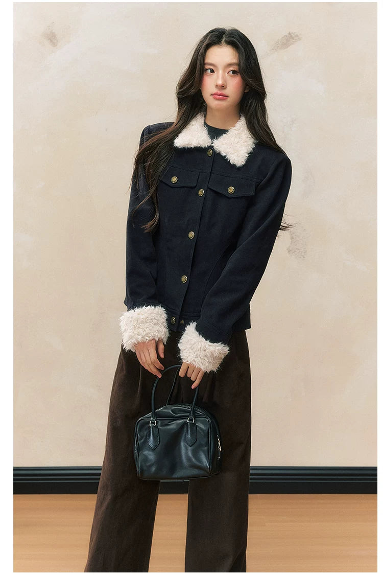 Navy Fur Collar Jacket