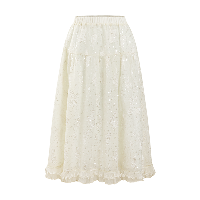 White Butterfly Lace Halter Top  &amp; Midi Skirt Set