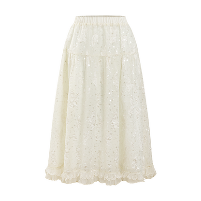 White Butterfly Lace Halter Top  &amp; Midi Skirt Set