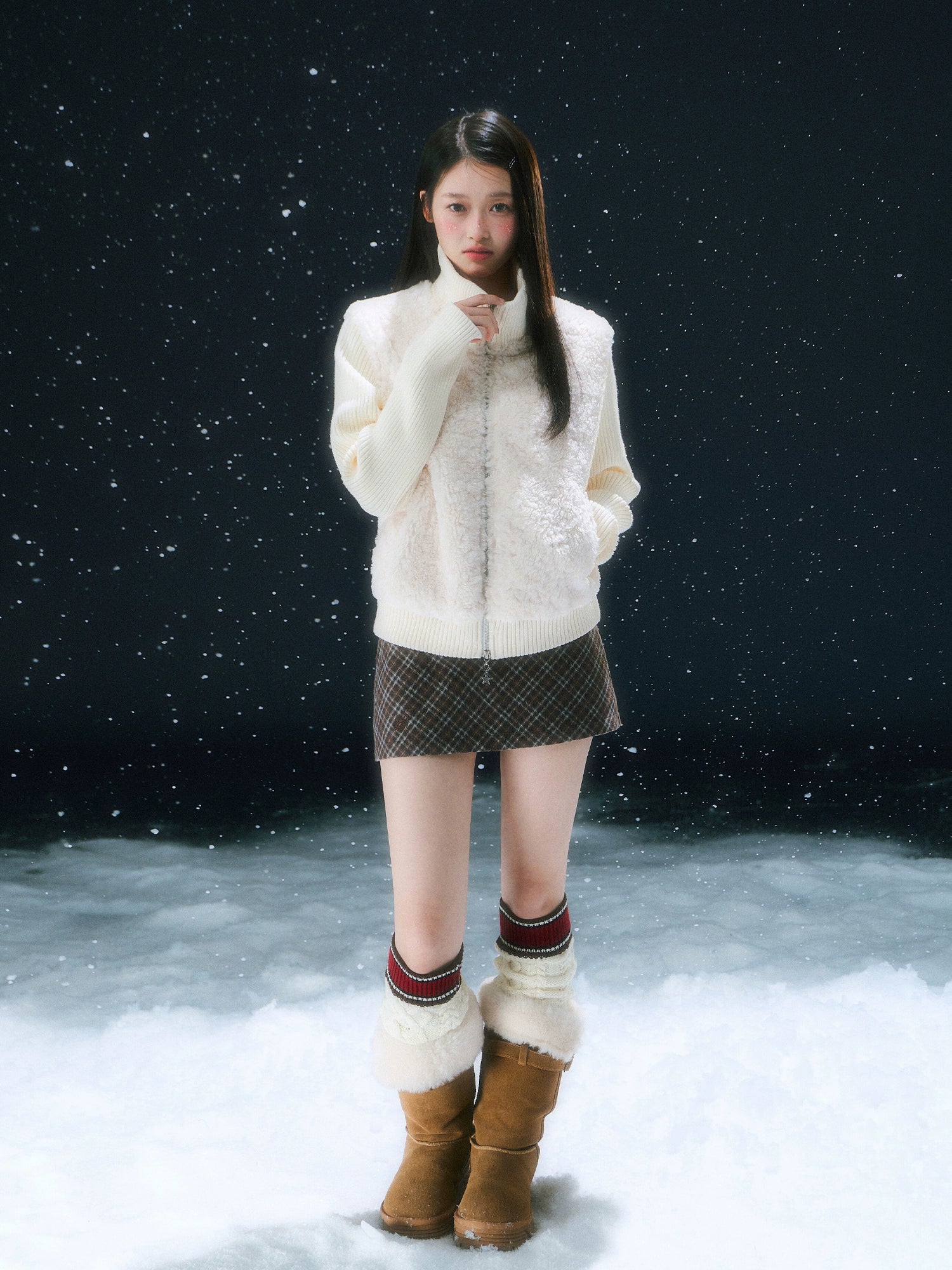 Apricot Faux Two-piece Knit Cardigan