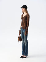 Lace Button Flare-Sleeve Top
