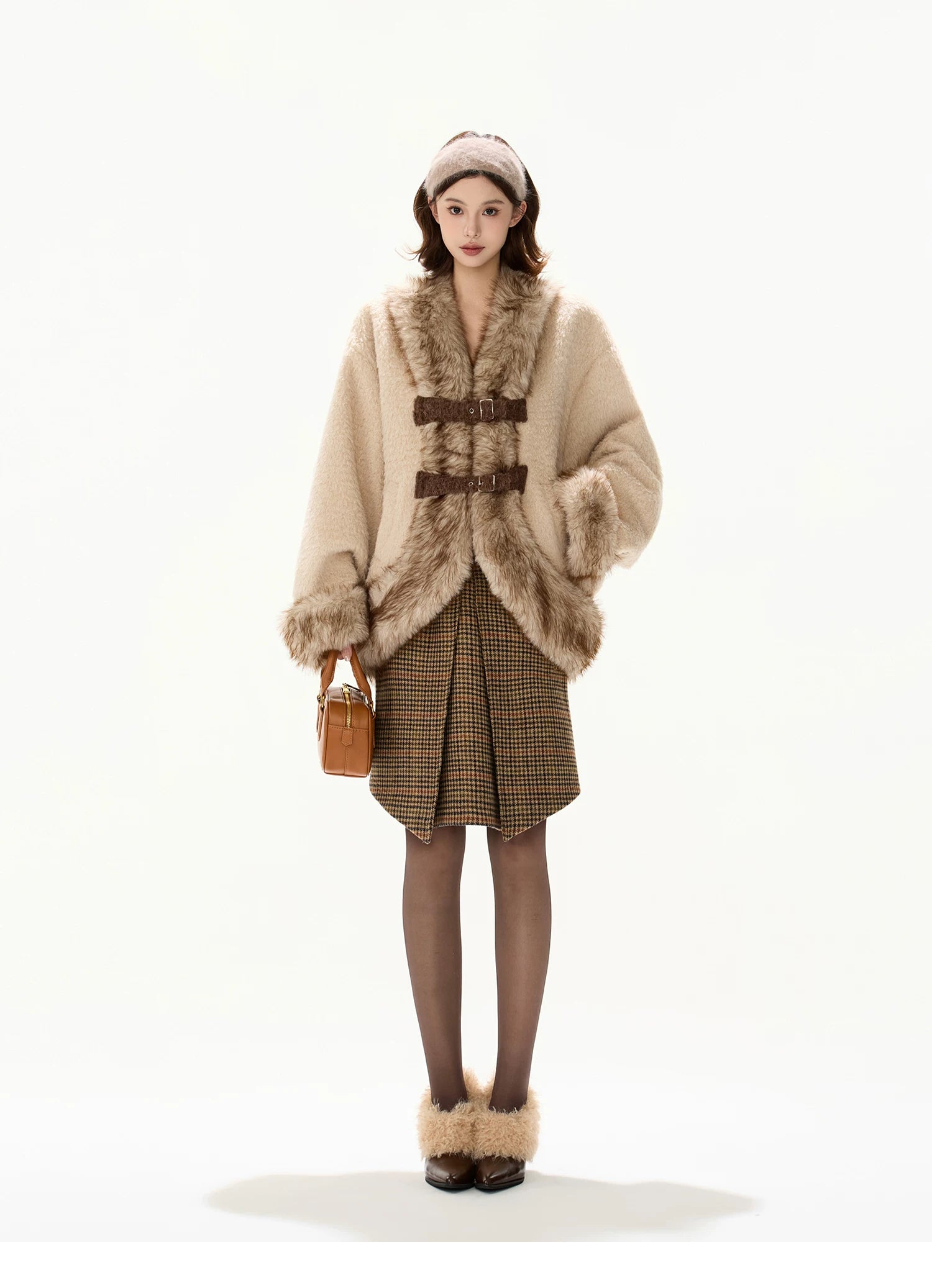 Beige Faux Fur Trim Coat