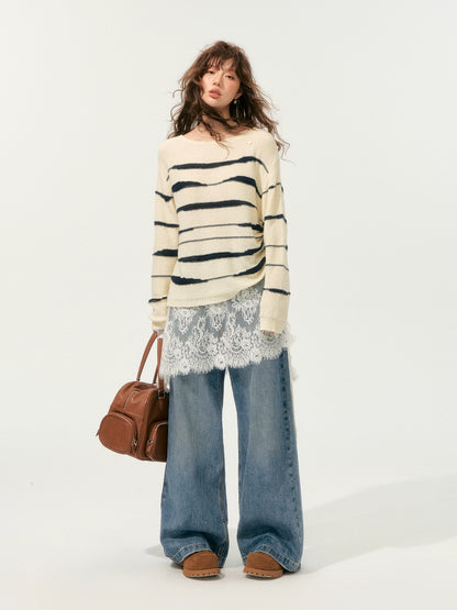 Color-Block Irregular Striped Soft Sweater