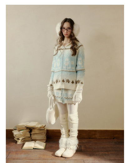 "Snowfall Minka" Fair Isle Mink Knit Sweater &amp; Skirt Set