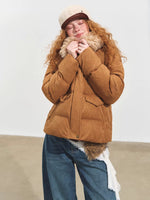 Faux Suede Fur Collar Down Jacket
