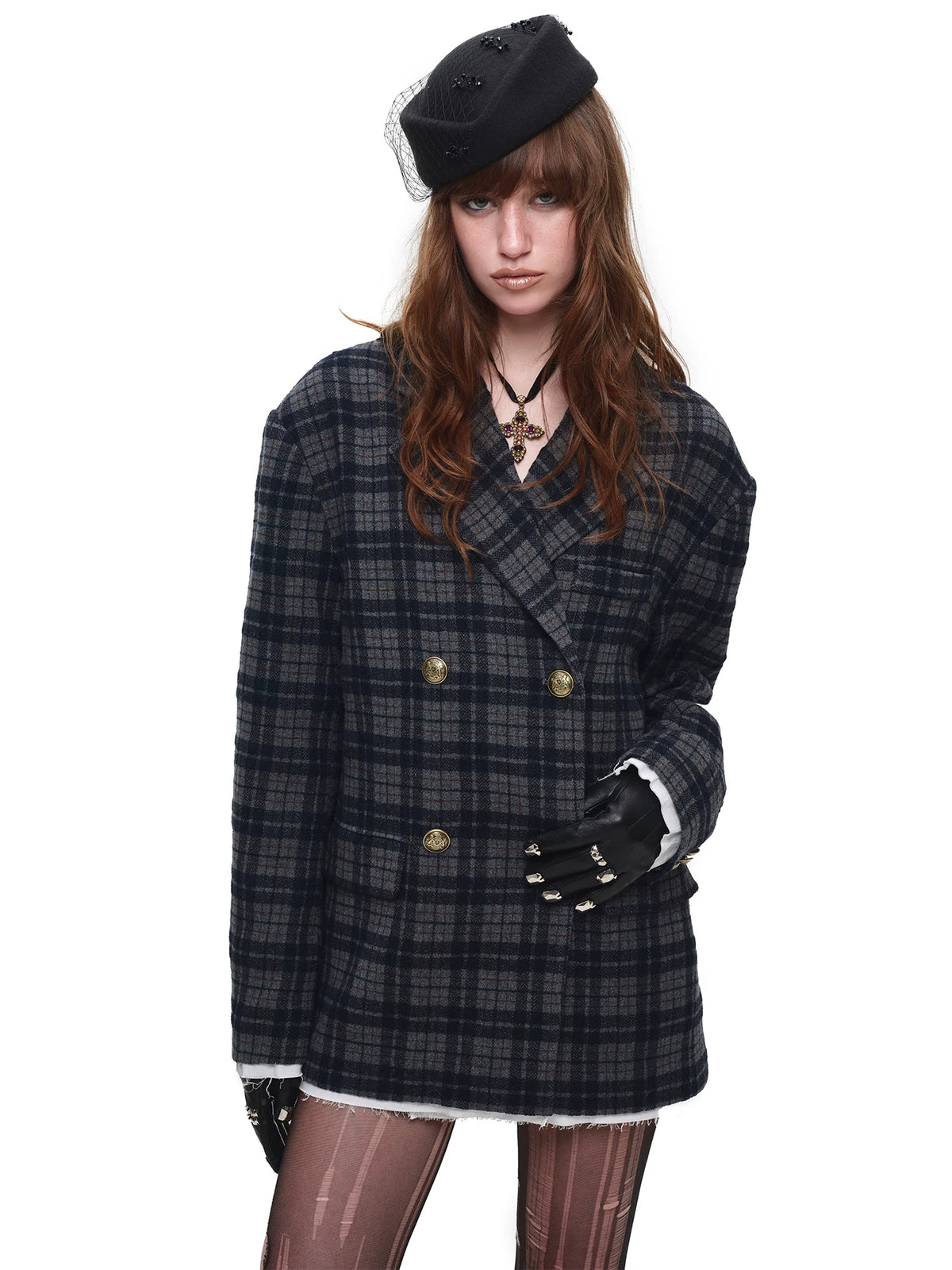 Vintage Plaid Oversized Wool Blazer