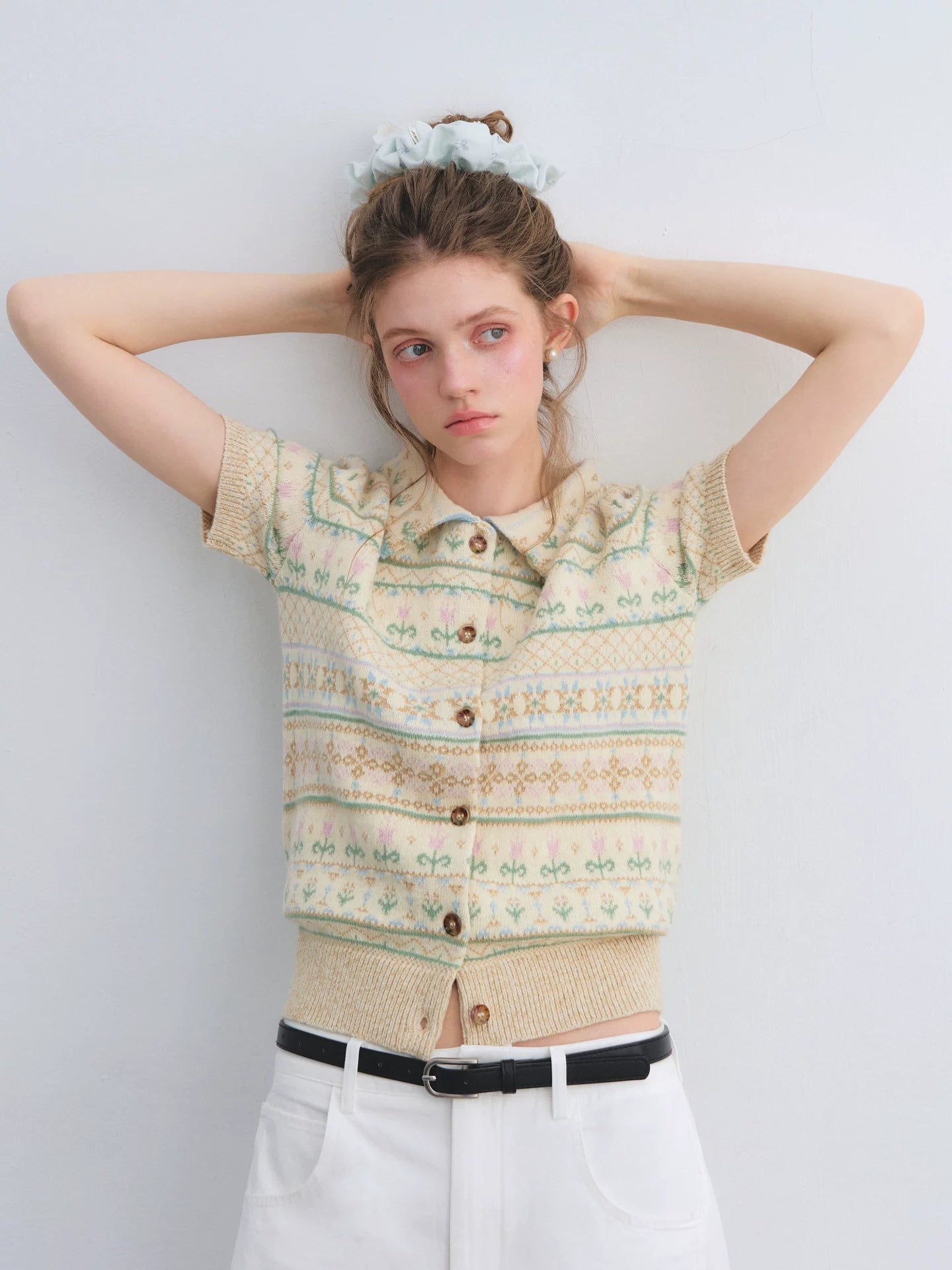Fair Isle Polo Knit Top