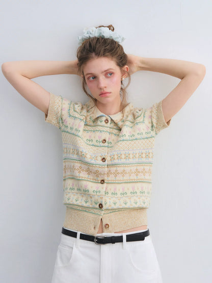 Fair Isle Polo Knit Top