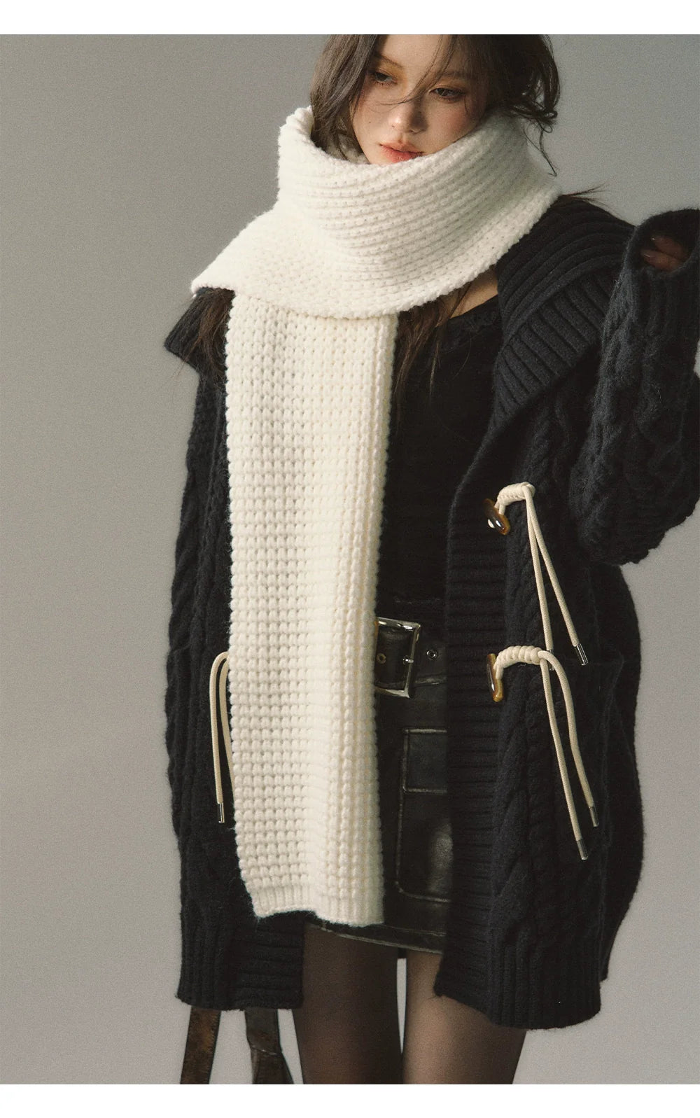 Khaki &amp; Black Horn Button Knit Cardigan