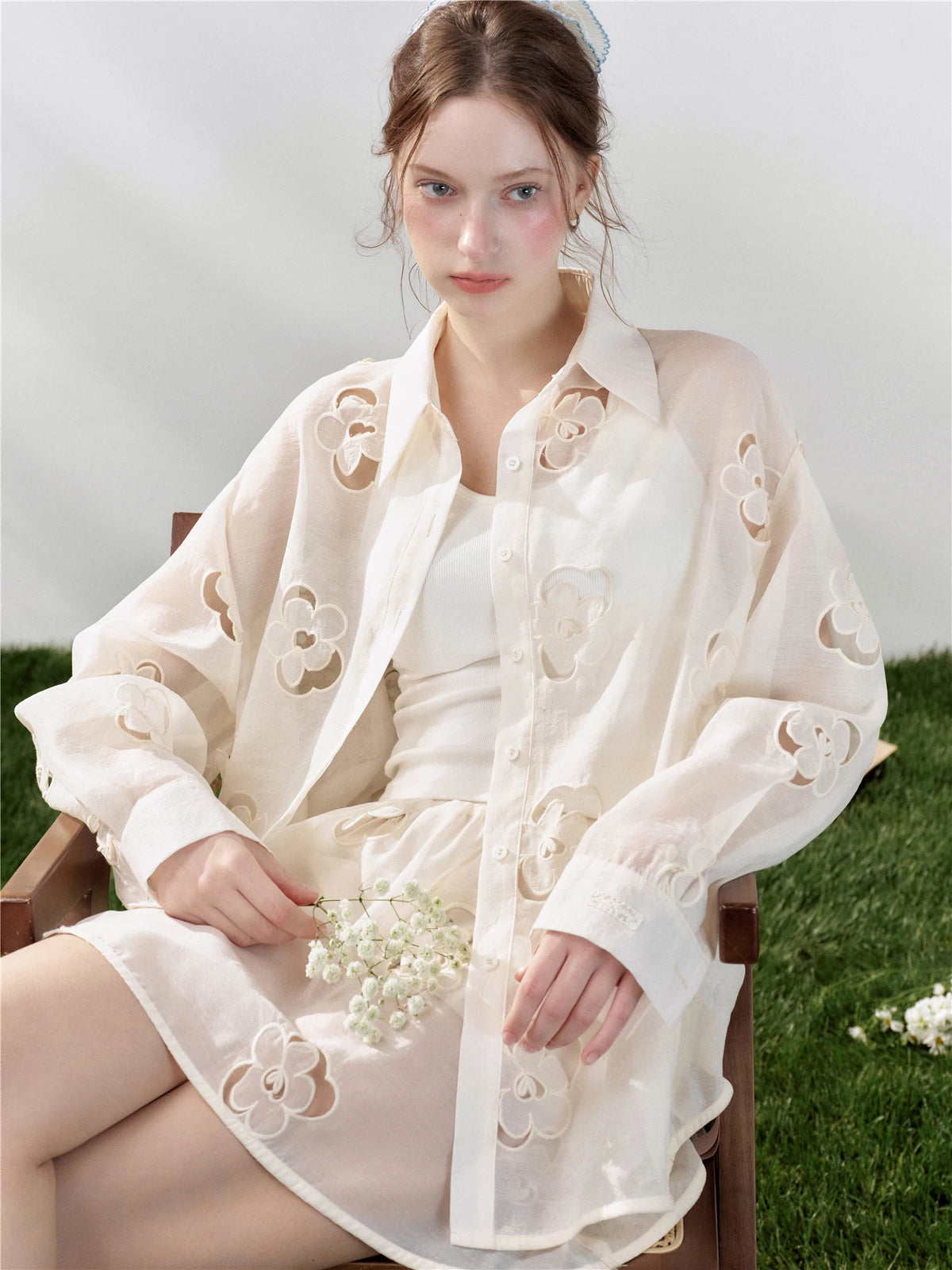 Floral Embroidered Shirt Set