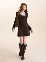 Contrast-Collar Knit Dress
