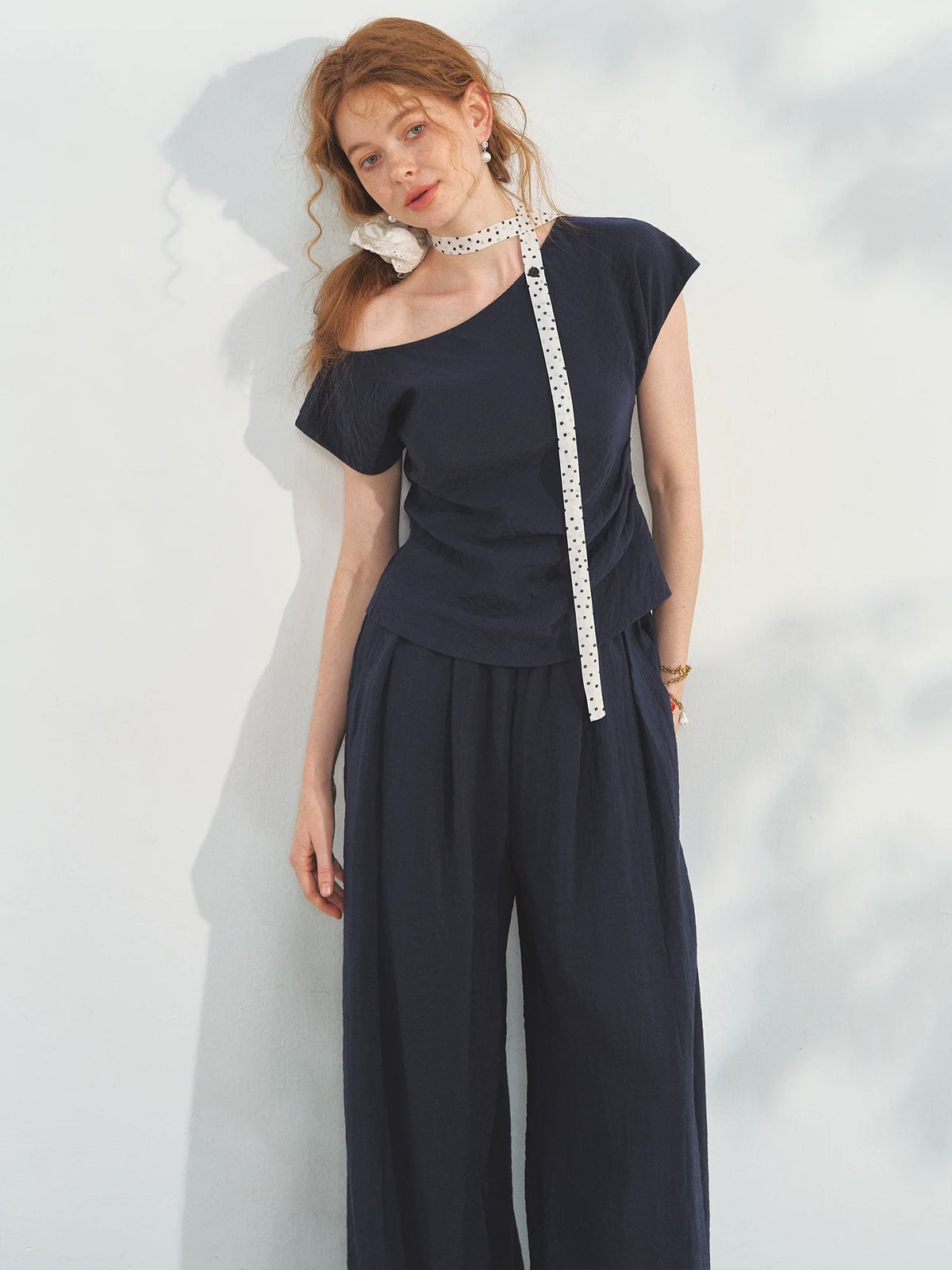 Draped Lazy Asymmetric Shoulder Convertible Top Set