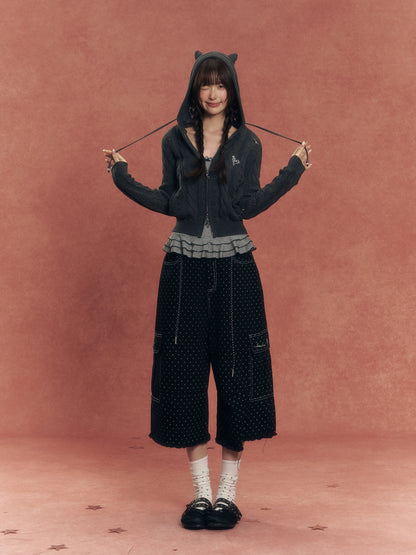 Cat-Ear Cable Knit Hoodie