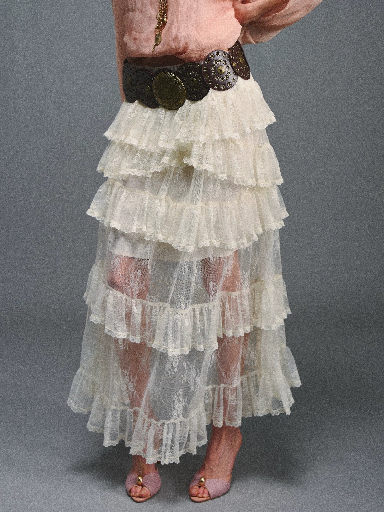 Off-White Tiered Lace Skirt