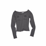 Off-Shoulder Badge Print Long Sleeve T-shirt