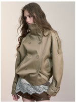 Vintage Pleated Stand Collar Jacket