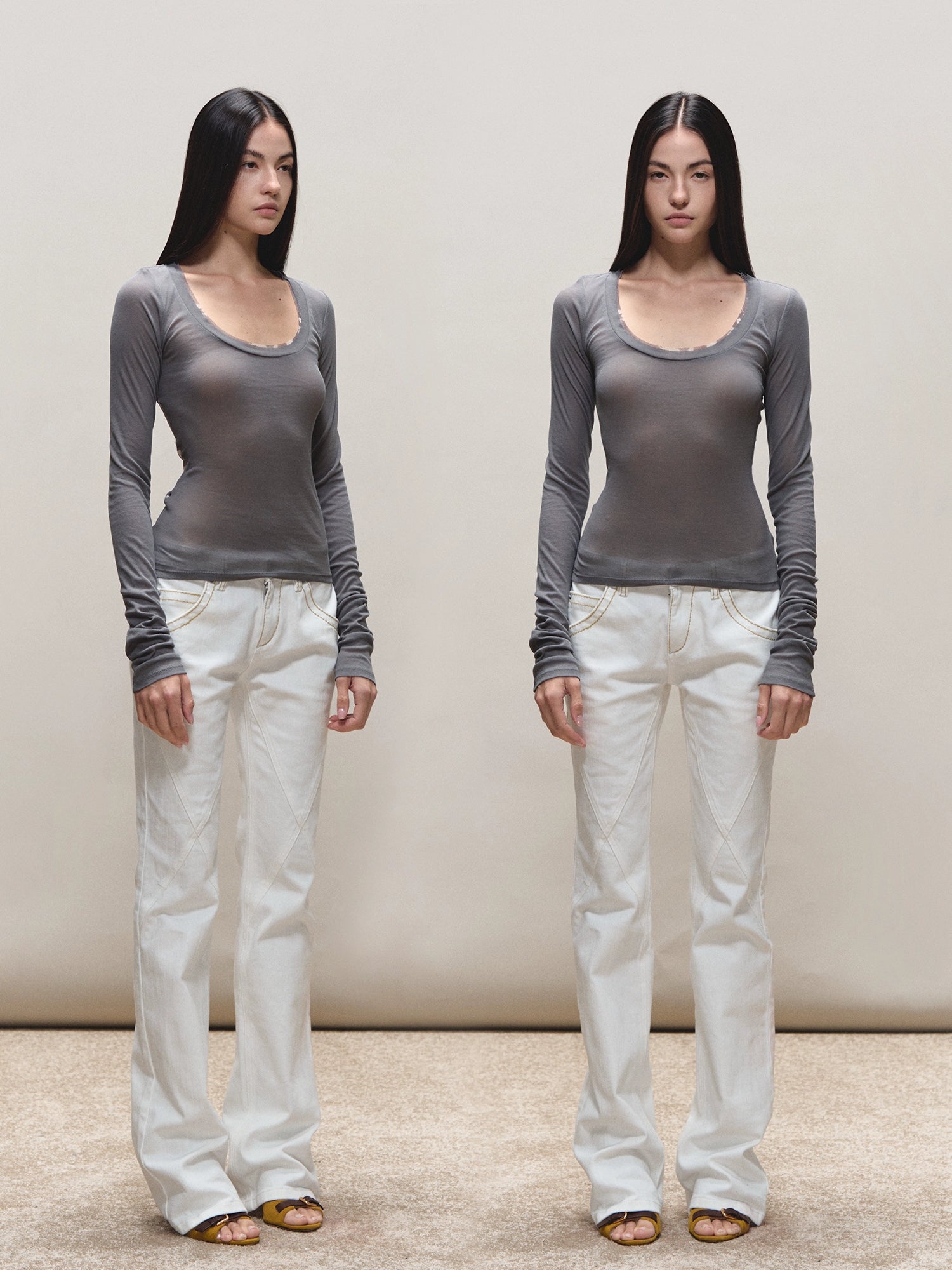 Sheer Print Open-Back Knit Top