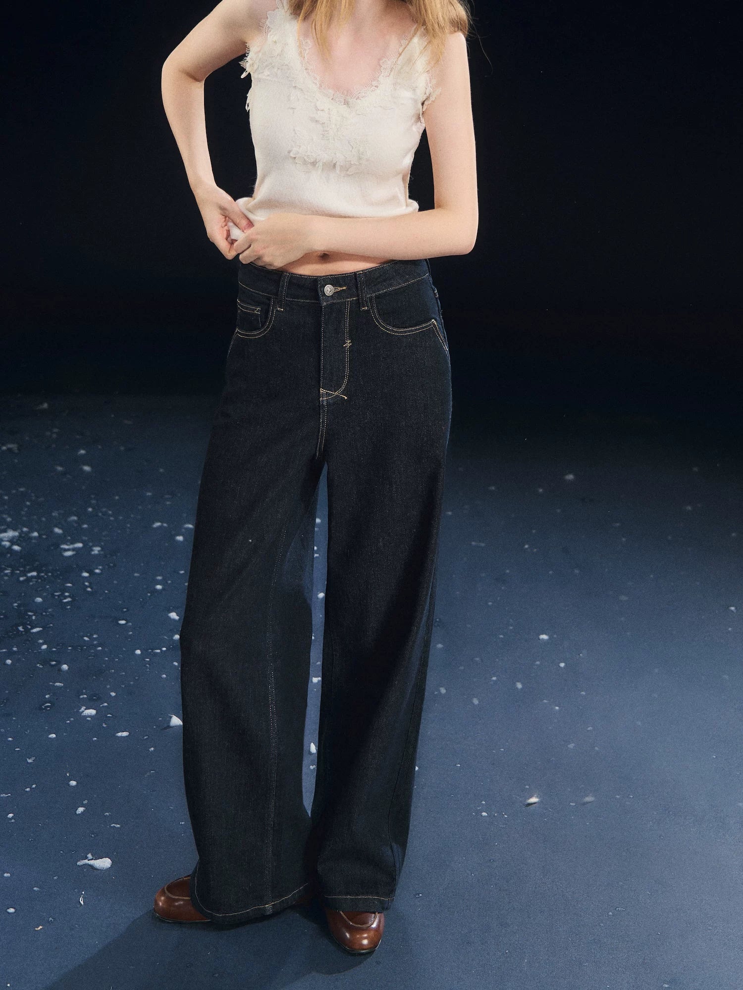 Fleece Lined Straight Denim Pants